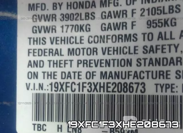 19XFC1F3XHE208673 фото 10