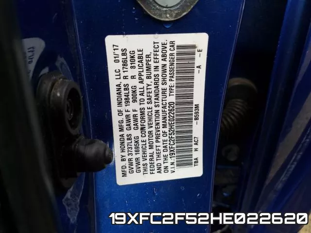 19XFC2F52HE022620 фото 2