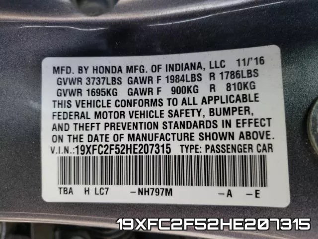19XFC2F52HE207315 фото 2