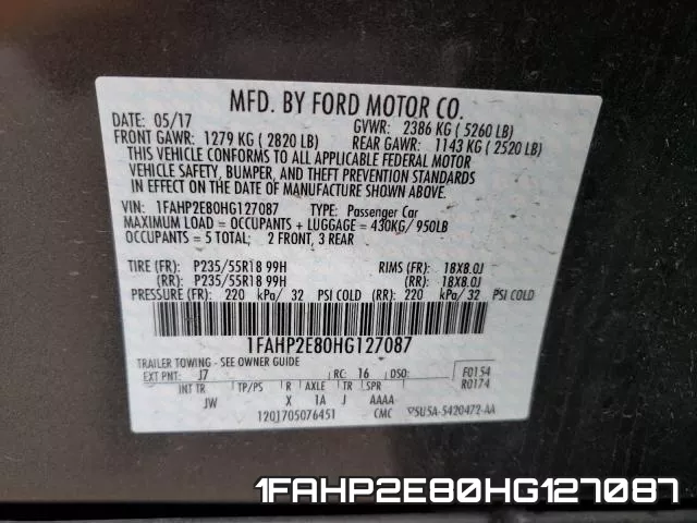 1FAHP2E80HG127087 фото 2