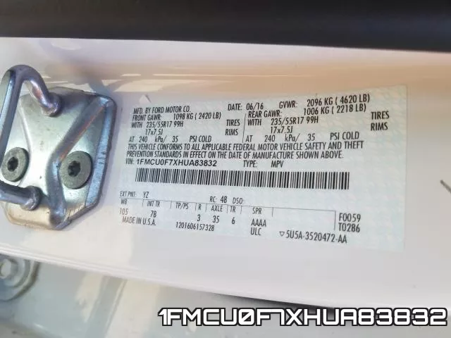 1FMCU0F7XHUA83832 фото 2