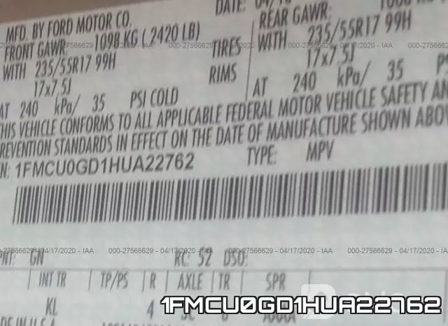 1FMCU0GD1HUA22762 фото 6
