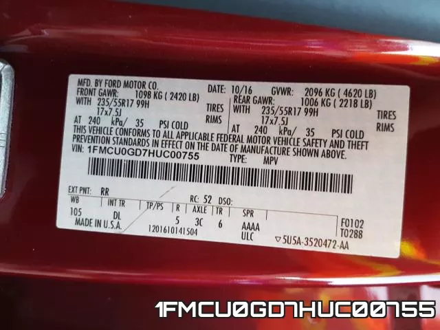 1FMCU0GD7HUC00755 фото 2