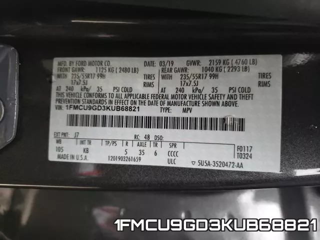 1FMCU9GD3KUB68821 фото 2