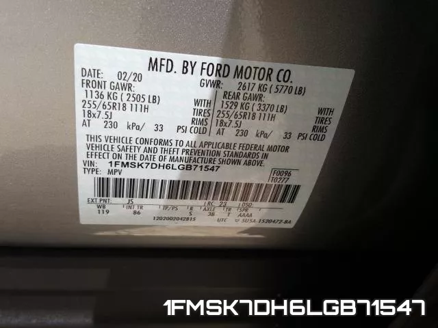 1FMSK7DH6LGB71547 фото 2