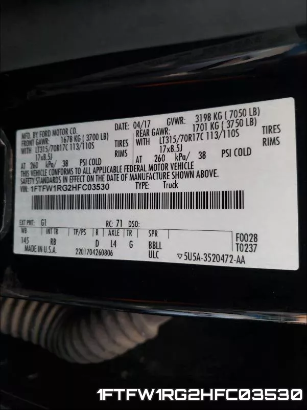1FTFW1RG2HFC03530 фото 2
