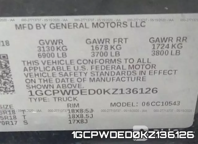 1GCPWDED0KZ136126 фото 10