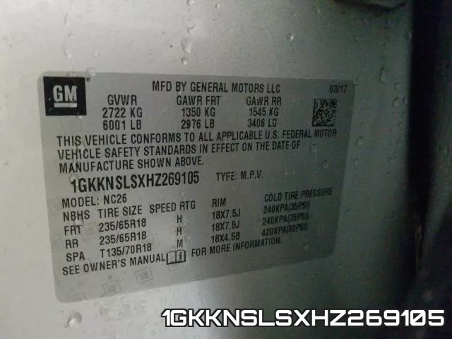1GKKNSLSXHZ269105 фото 2