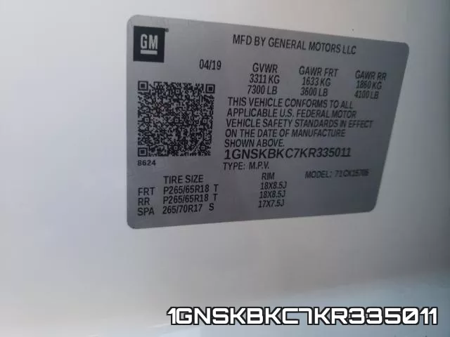 1GNSKBKC7KR335011 фото 2