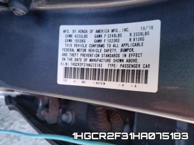 1HGCR2F31HA075183 фото 2
