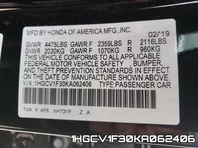 1HGCV1F30KA062406 фото 2