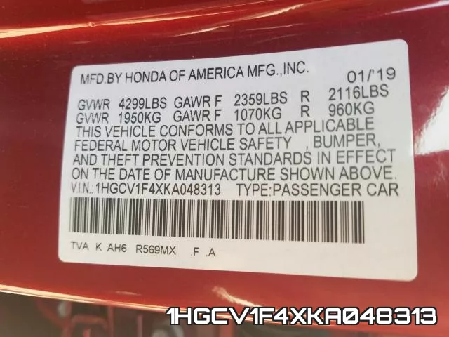 1HGCV1F4XKA048313 фото 2