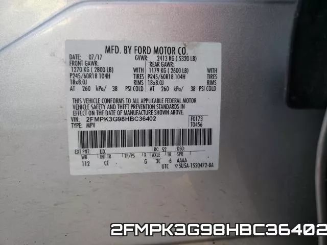 2FMPK3G98HBC36402 фото 2