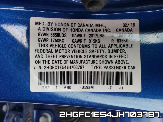 2HGFC1E54JH703787 фото 2
