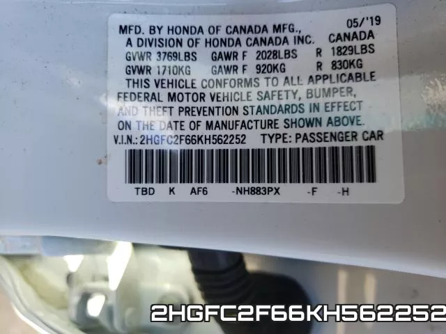 2HGFC2F66KH562252 фото 2