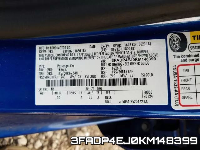 3FADP4EJ0KM148399 фото 2