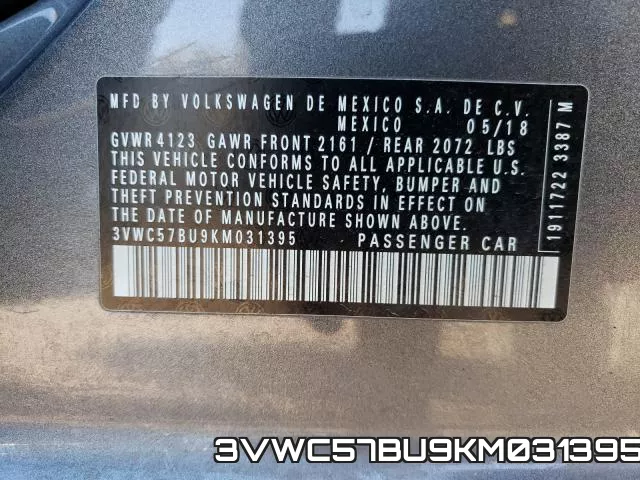 3VWC57BU9KM031395 фото 2