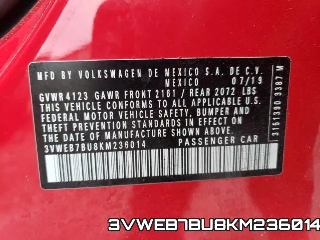 3VWEB7BU8KM236014 фото 2