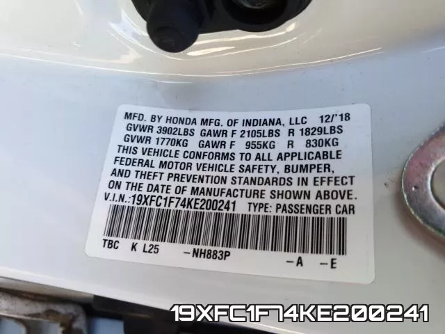 19XFC1F74KE200241 фото 2
