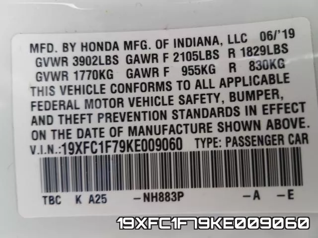19XFC1F79KE009060 фото 2