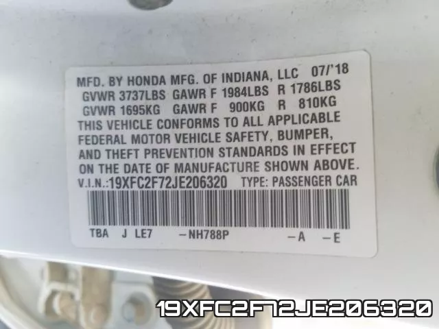 19XFC2F72JE206320 фото 2