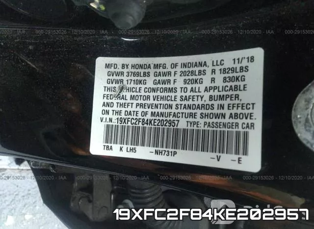 19XFC2F84KE202957 фото 9