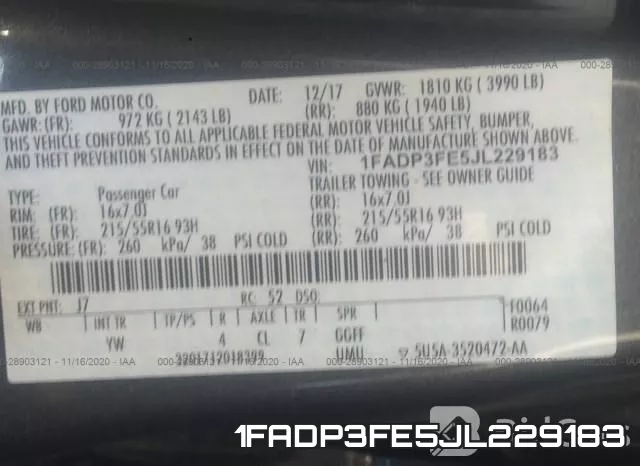 1FADP3FE5JL229183 фото 9