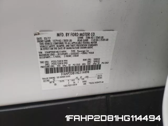1FAHP2D81HG114494 фото 2