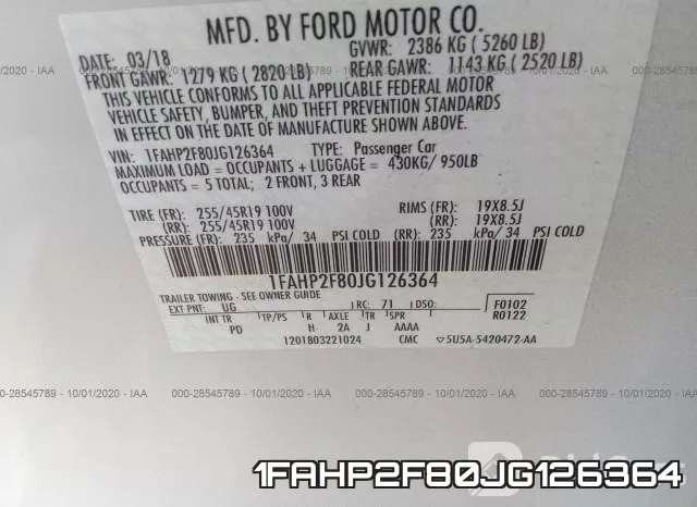 1FAHP2F80JG126364 фото 10