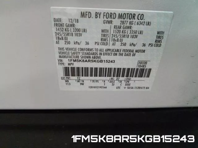 1FM5K8AR5KGB15243 фото 2