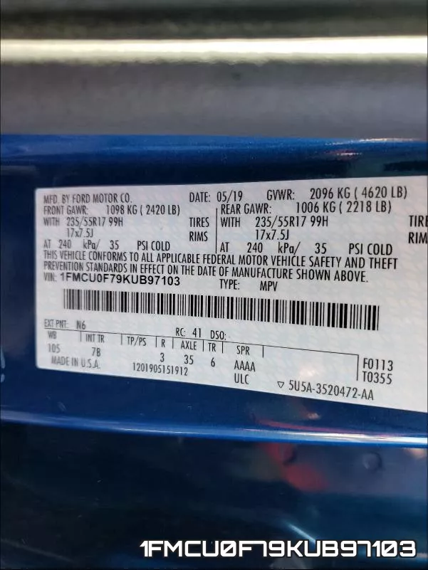 1FMCU0F79KUB97103 фото 2