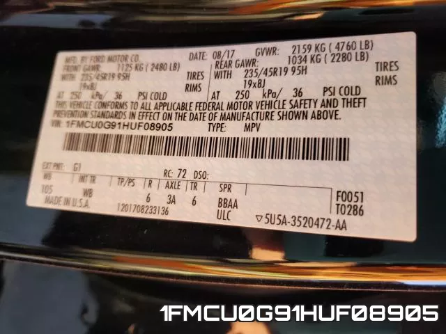 1FMCU0G91HUF08905 фото 2
