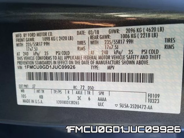 1FMCU0GD1JUC09926 фото 2
