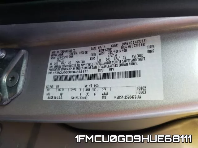 1FMCU0GD9HUE68111 фото 2