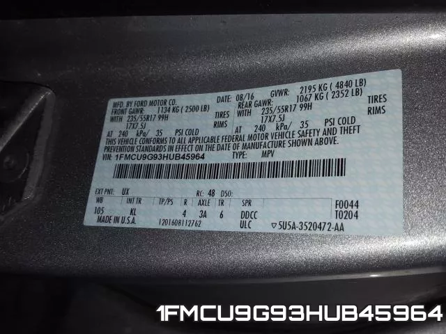 1FMCU9G93HUB45964 фото 2