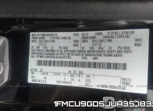 1FMCU9GD5JUA35783 фото 9