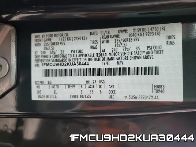 1FMCU9HD2KUA30444 фото 2