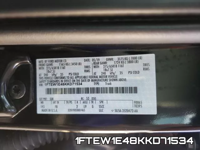 1FTEW1E48KKD71534 фото 2