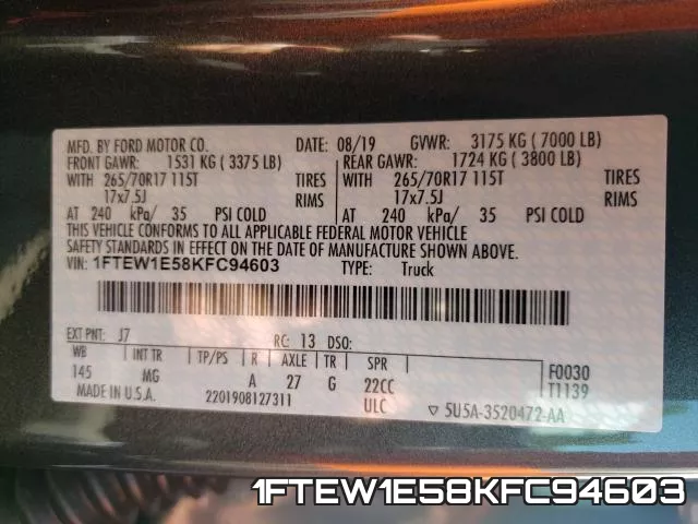 1FTEW1E58KFC94603 фото 2