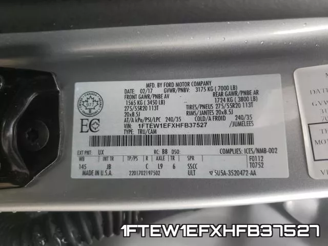 1FTEW1EFXHFB37527 фото 2