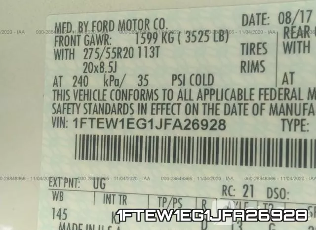1FTEW1EG1JFA26928 фото 10