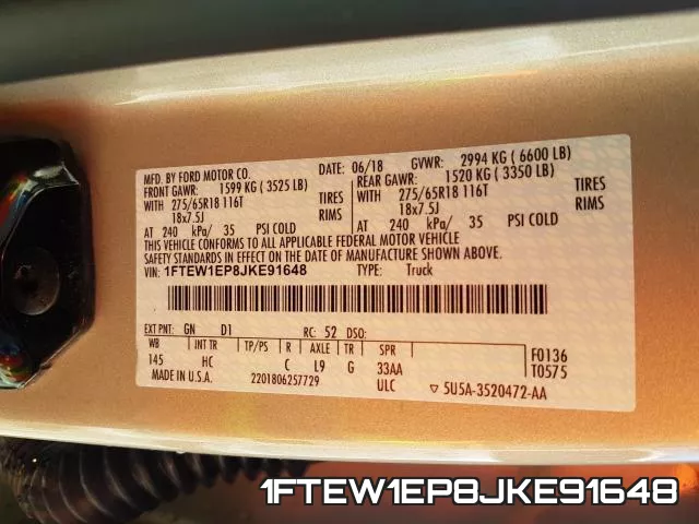 1FTEW1EP8JKE91648 фото 2