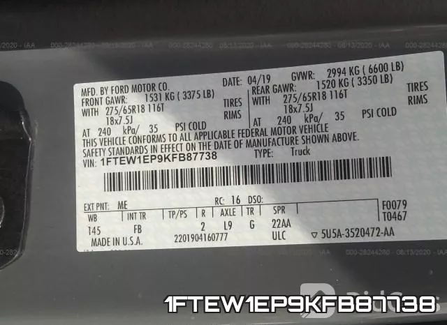 1FTEW1EP9KFB87738 фото 10
