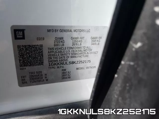 1GKKNULS8KZ252175 фото 2