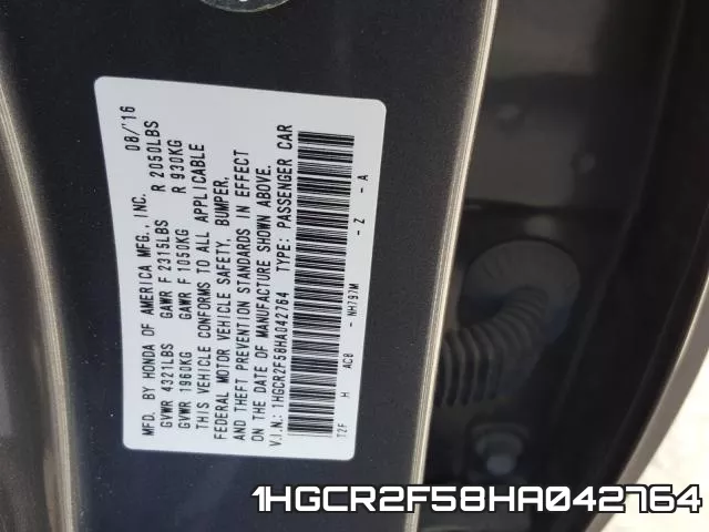1HGCR2F58HA042764 фото 2