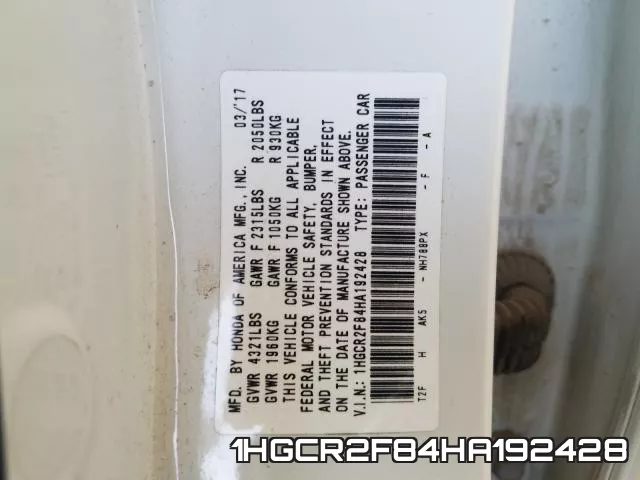 1HGCR2F84HA192428 фото 2