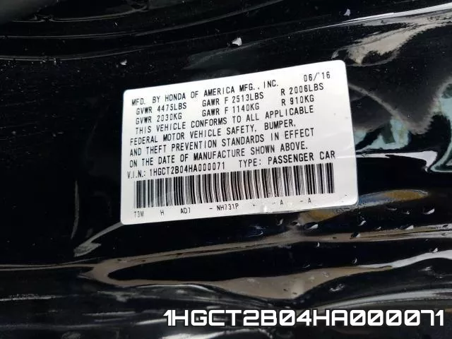 1HGCT2B04HA000071 фото 2