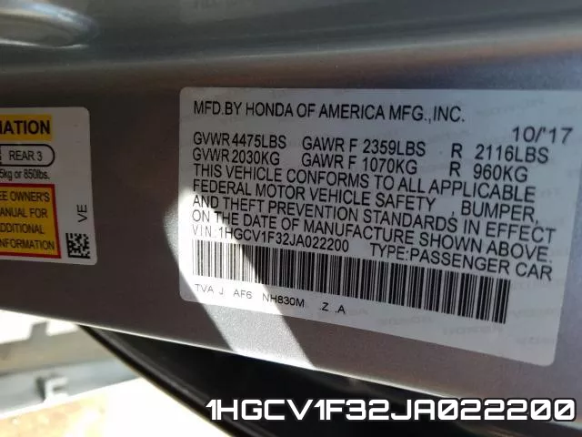 1HGCV1F32JA022200 фото 2