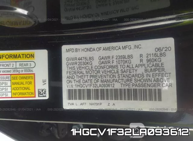 1HGCV1F32LA093612 фото 10