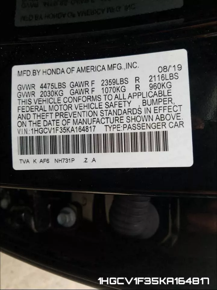 1HGCV1F35KA164817 фото 2